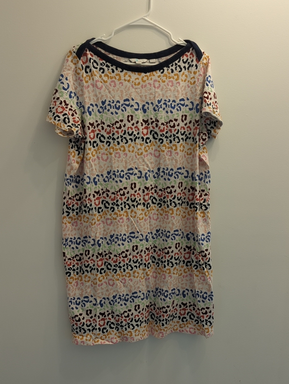 Boden Multicolor Leopard-Stripe T-Shirt Dress with Navy Trim (US 16/18R)